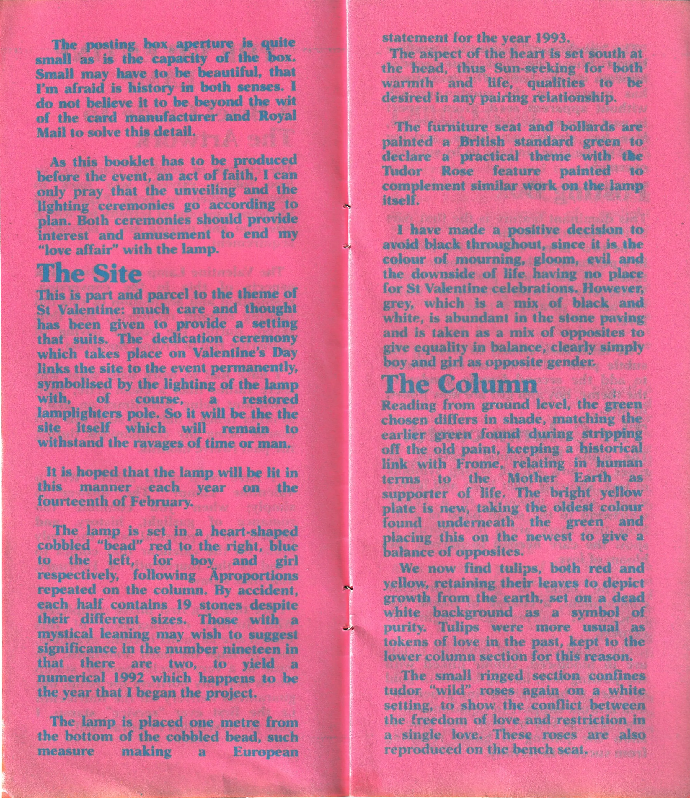 Spread from the 1993 commemorative guide describing the site and the column.