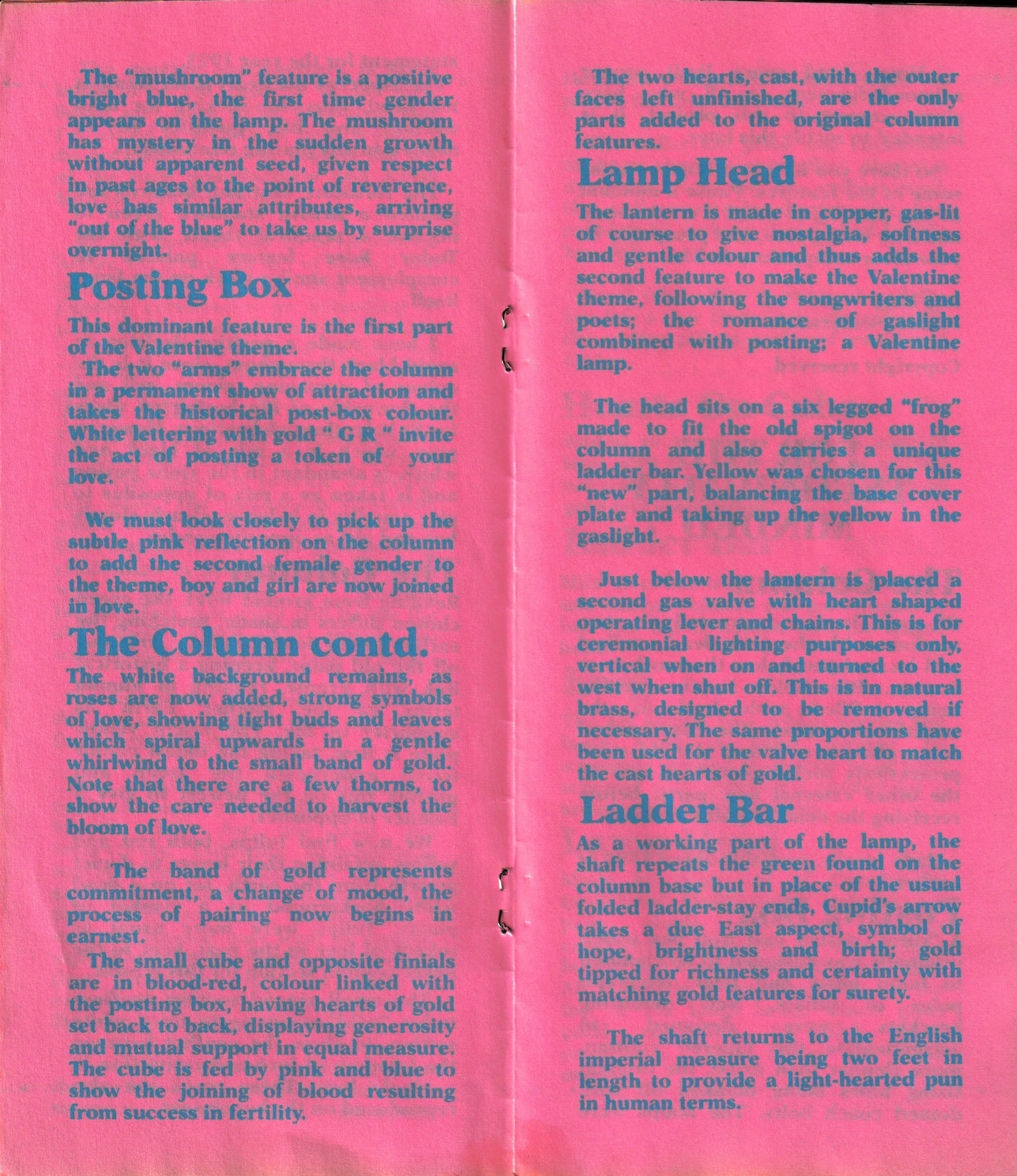 Spread from the 1993 commemorative guide describing the posting box, lamp head and ladder bar.