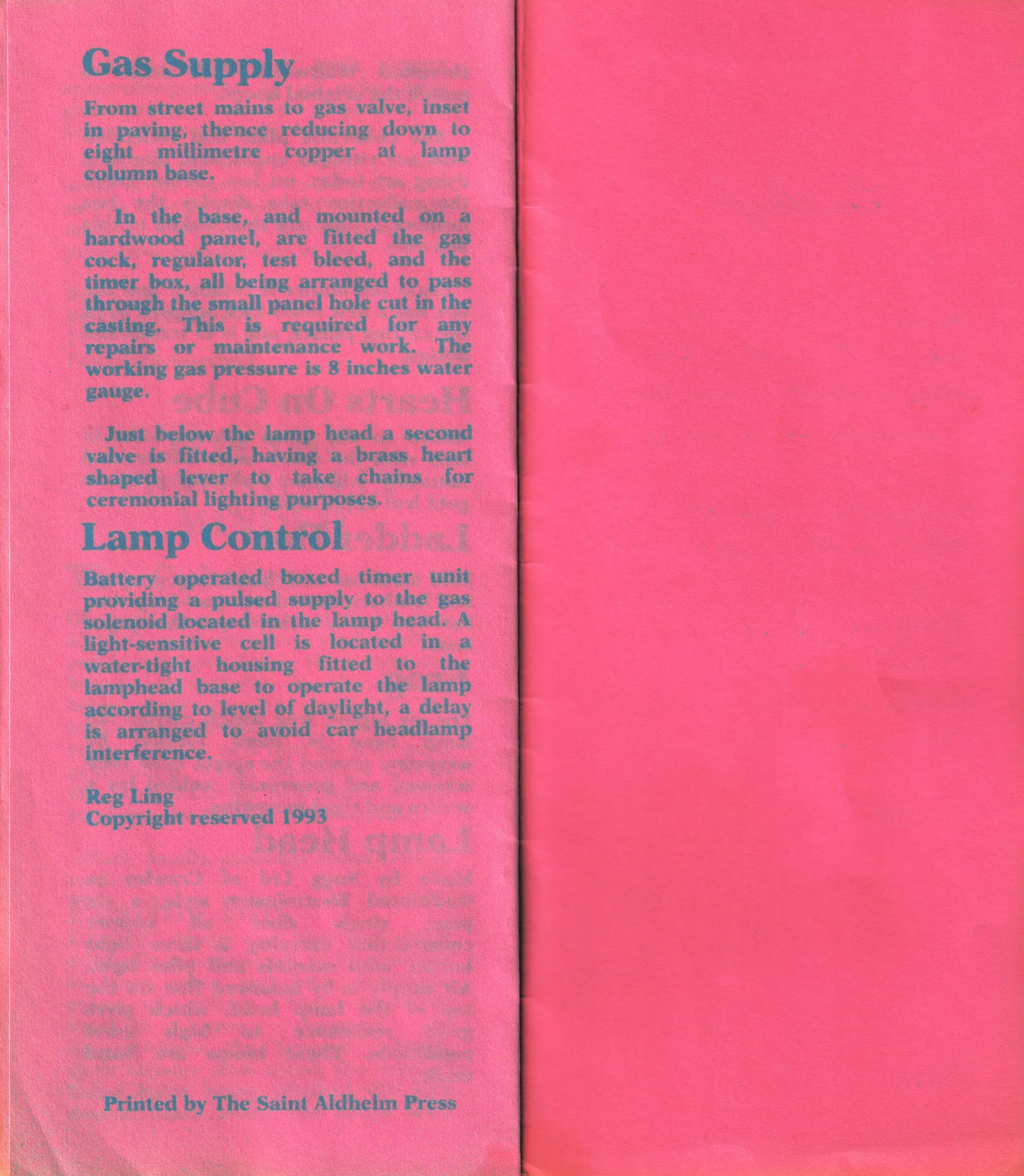 Final spread of the 1993 commemorative guide, on the gas supply and lamp control.
